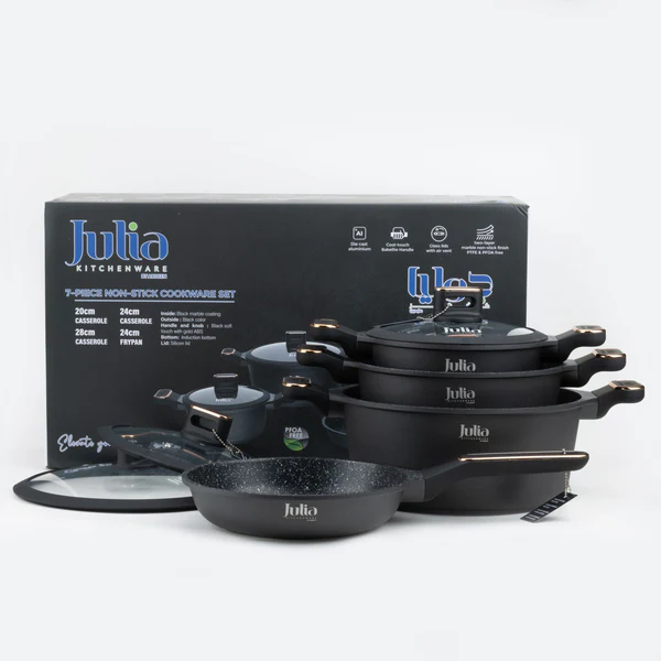 JULIA ELITE-PRO PLUS COOKWARE SET 7 PIECES-BLACK CASSEROLE 20CM/24CM/28CM/24CM 