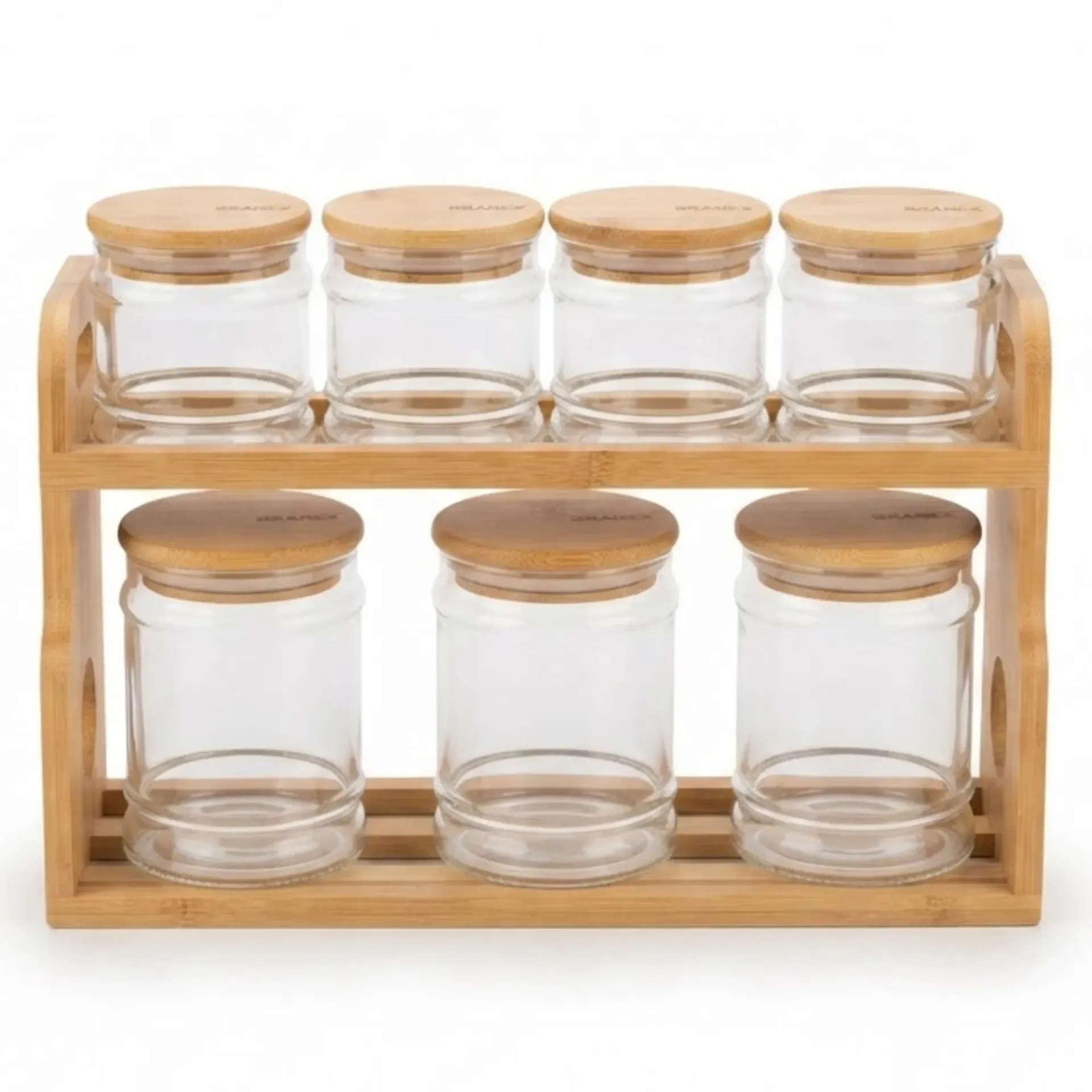 GERMAX 7PCS ROUND GLASS JARS WITH BAMBOO RACK