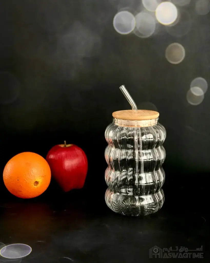 GLASS CUP AND STRAW WITH BAMBOO LID