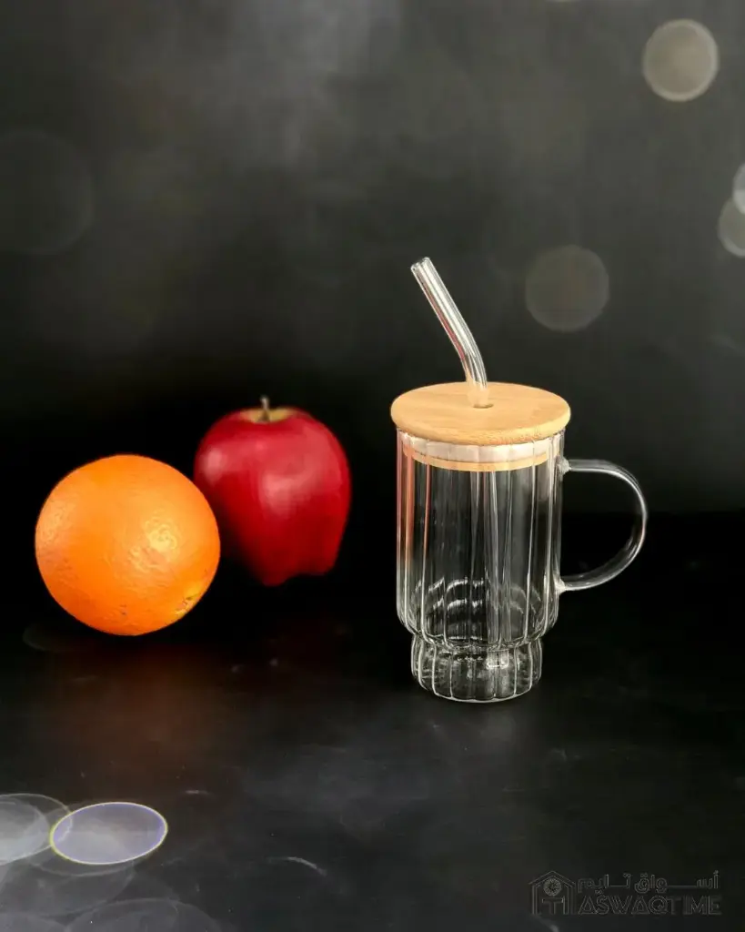 GLASS CUP AND STRAW WITH BAMBOO LID