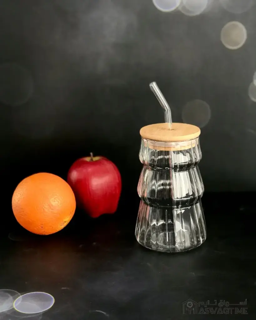 GLASS CUP AND STRAW WITH BAMBOO LID