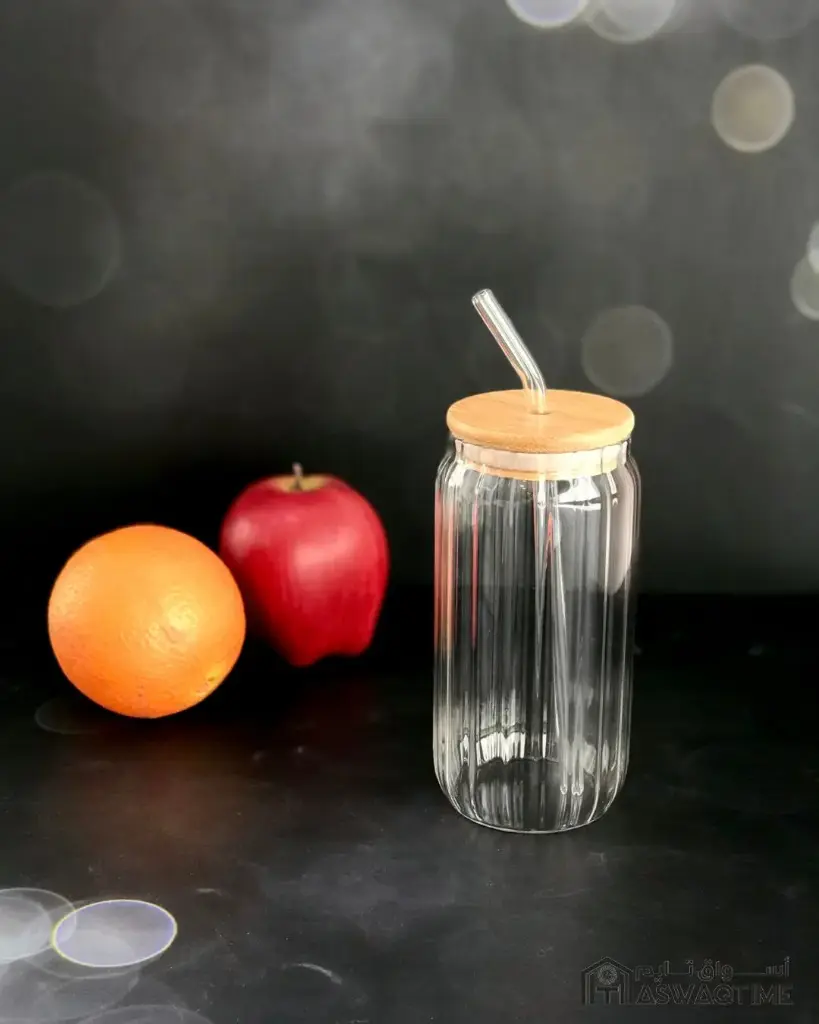 GLASS CUP AND STRAW WITH BAMBOO LID