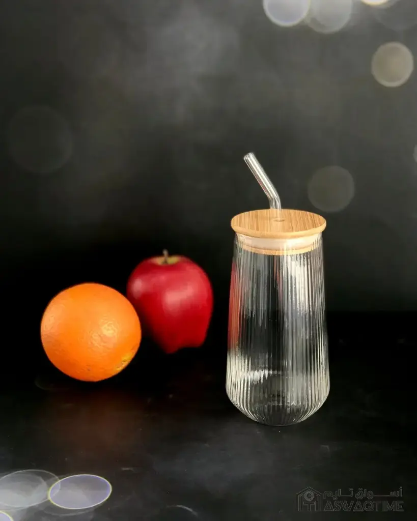 GLASS CUP AND STRAW WITH BAMBOO LID