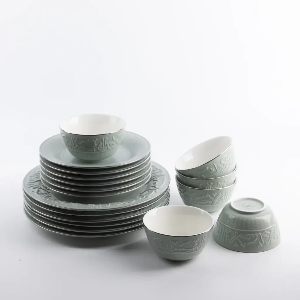 OTANTIK DINNER SET 18PCS FROM JIWAR – LIGHT GREEN & SILVER