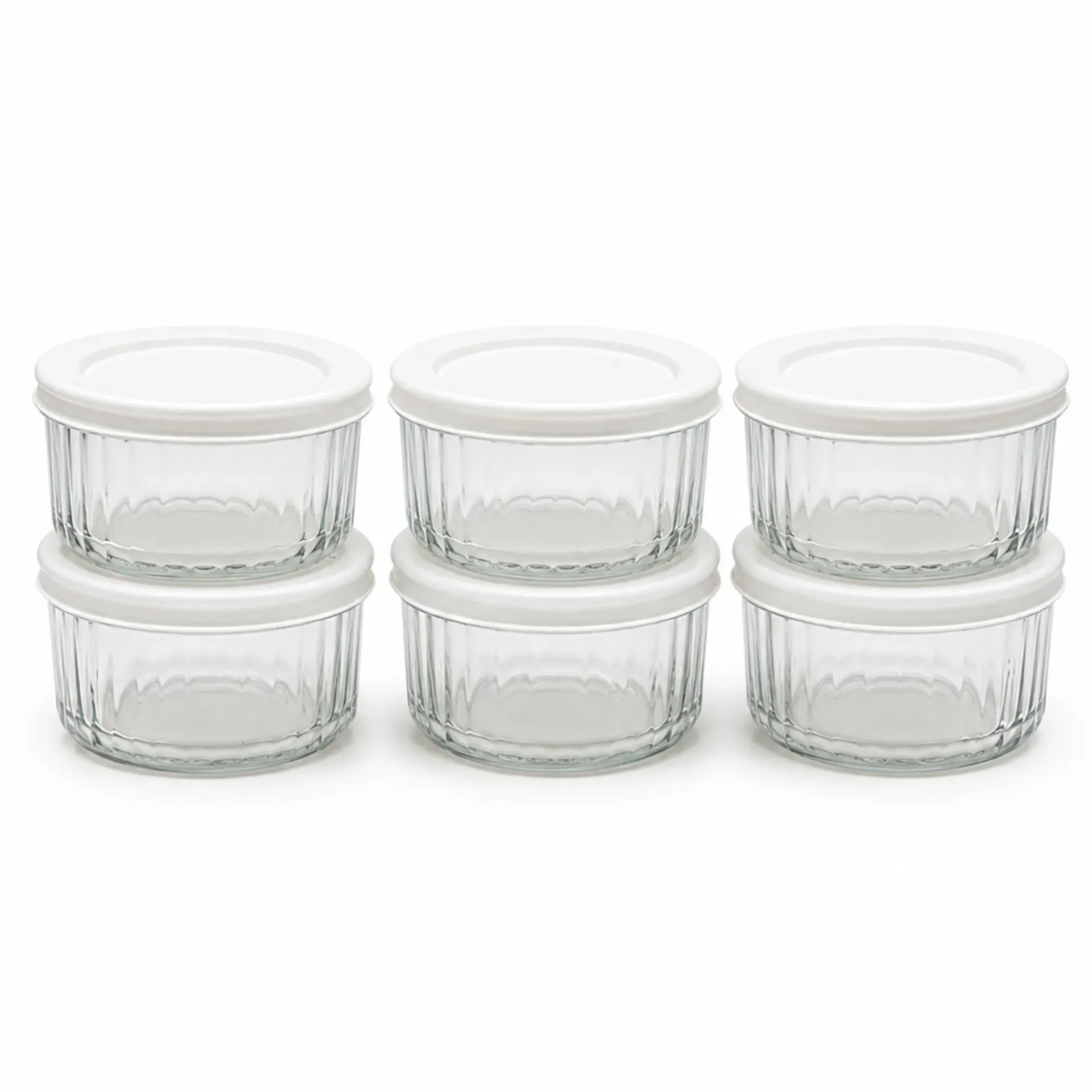 STRIPED ELEGANT GLASS BOWL WITH COVER WHITE (6PCS SET)