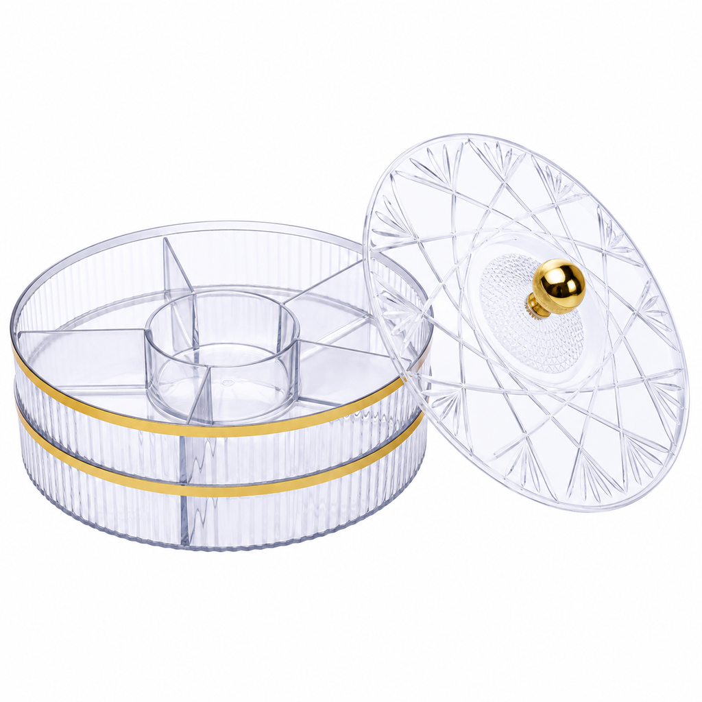 [SJ-MX2483] ROUND MIX NUTS 12 COMPARTMENTS 2 LAYERS SERVING TRAY WITH LID