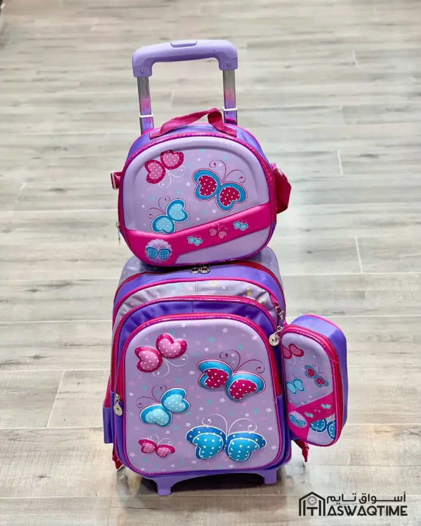 BUTTERFLY 3PCS TROLLY SCHOOL BAG SET