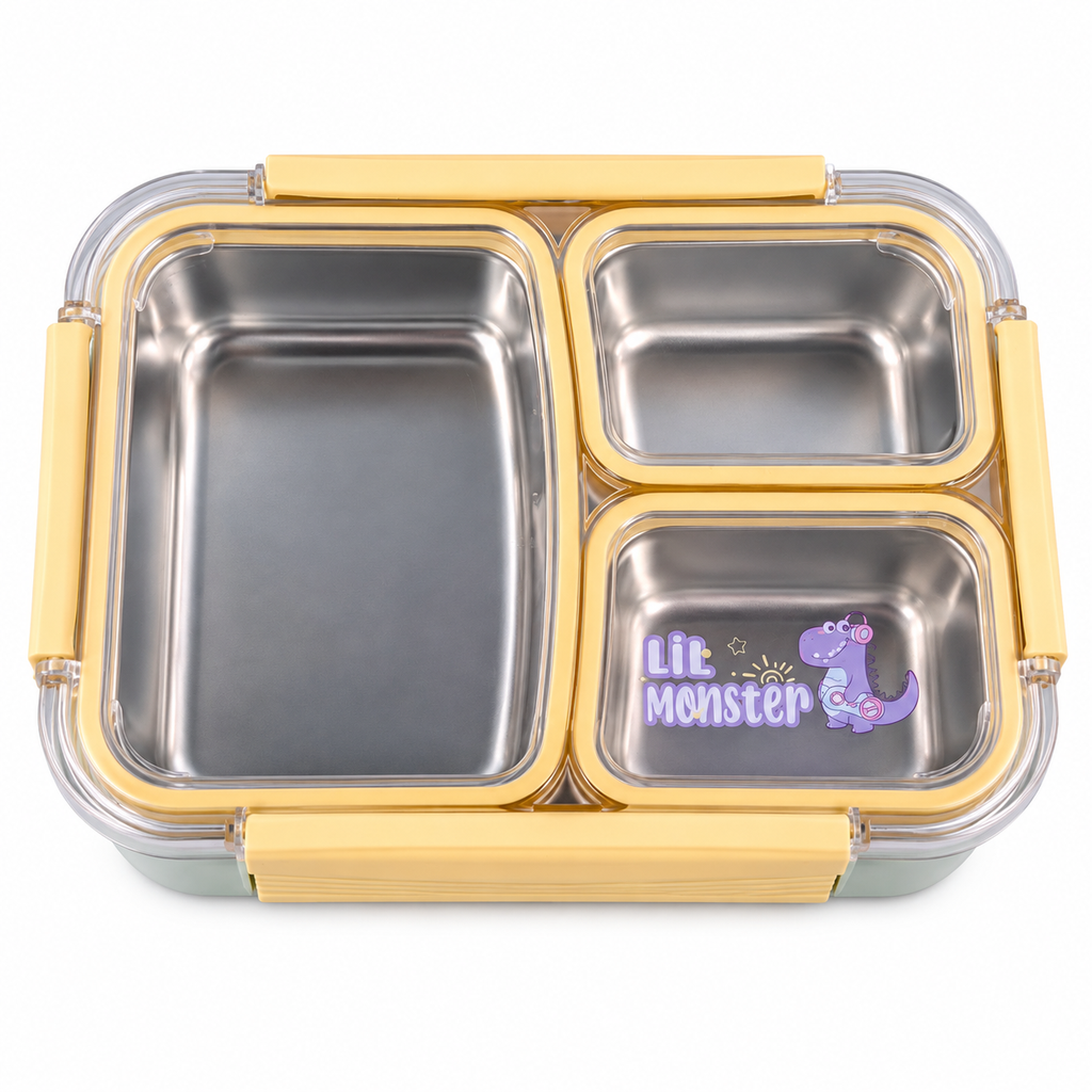 [SJ-JS301] 3 COMPARTMENT NON-LEAK STAINLESS STEAL LUNCH BOX 780ml