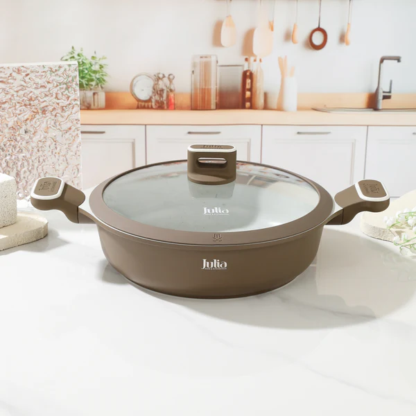 ELITE-PROF SHALLOW CASSEROLE WITH LID 28CM-BROWN 