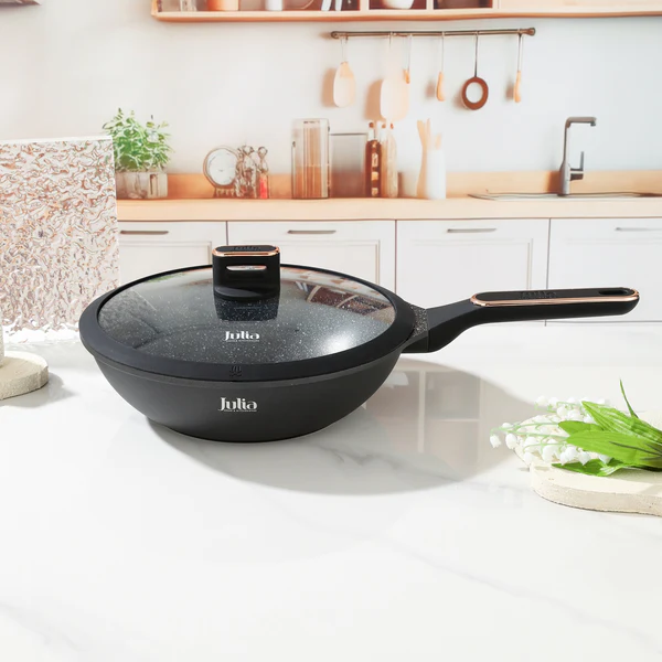 ELITE-PRO PLUS WOK PAN WITH LID 28CM-BLACK 