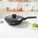 ELITE-PRO PLUS WOK PAN WITH LID 28CM-BLACK 