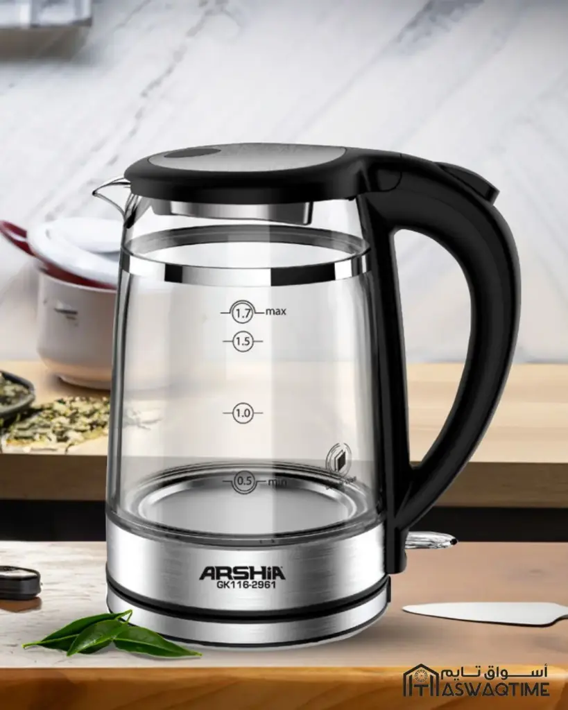 ARSHIA DOUBLE LAYERED GLASS KETTLE 1.7LTR TRANSPARENT 2000W 