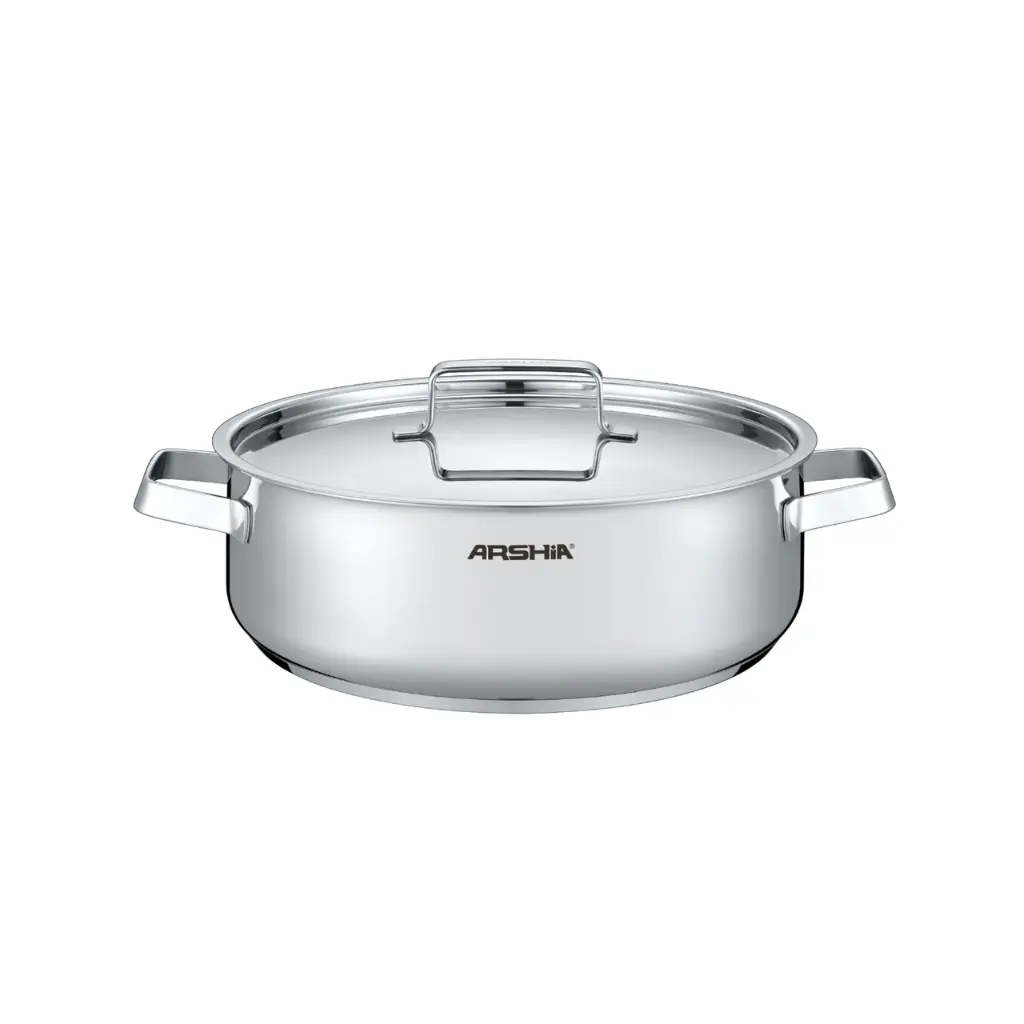 ARSHIA STEEL SHALLOW PAN W/ S.S LID 28x9CM