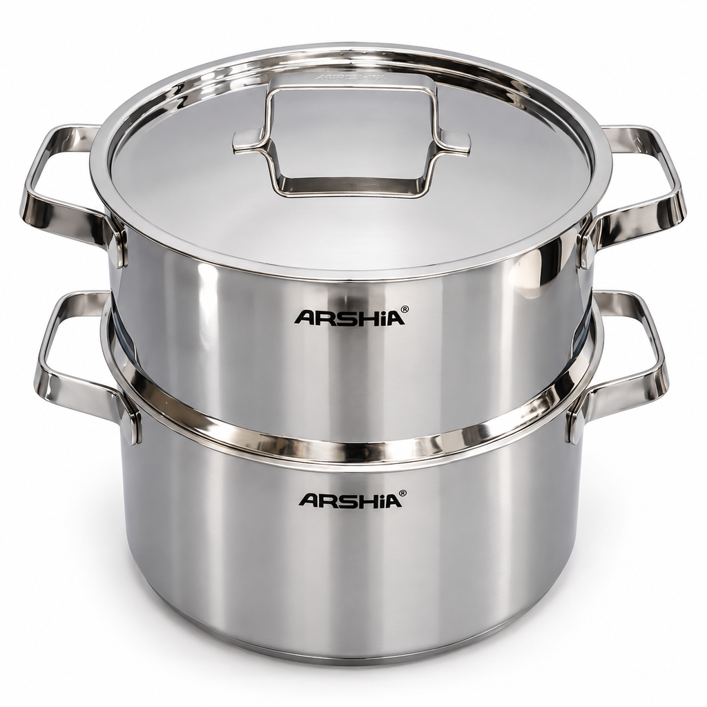 ARSHIA STEEL CASSEROLE W/LID + 24x12CM STEAMER