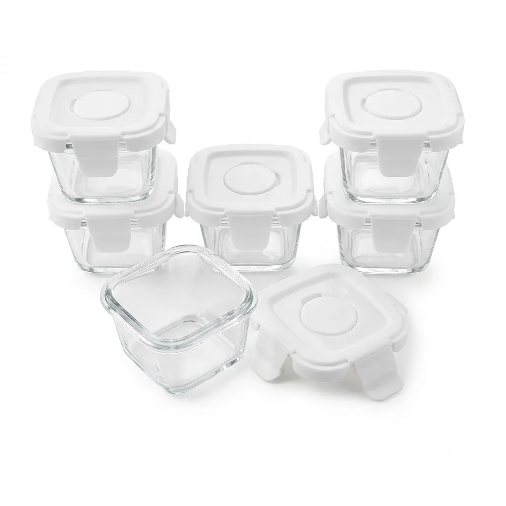 ELEGANT SQUARE GLASS BOWL W/COVER WHITE 6PCS