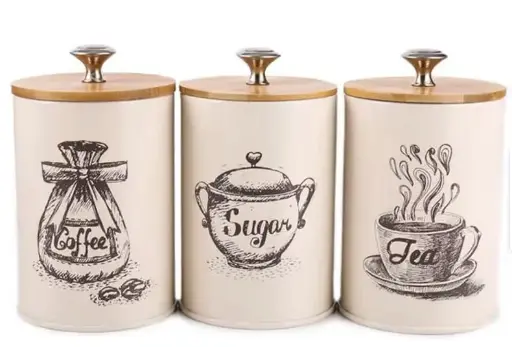 [MS1-X022] DAVE 3PCS STEEL JARS SET W/ WOOD COVER