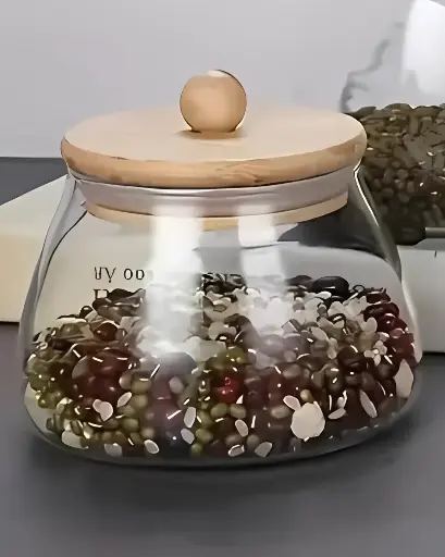 [YUN-GLA22002] GLASS CANISTER W/WOOD COVER