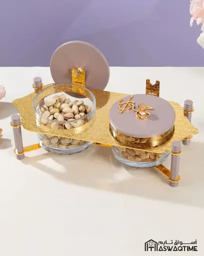 [OTN-HJ1328 ] OTANTIK NUTS SERVING SET 2 BOWL WITH TRAY FROM JIWAR - PURPLE + GOLD NUTS SERVING SET 2 BOWL WITH TRAY
