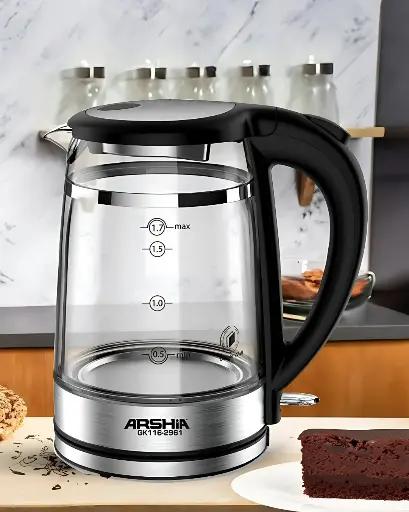 [JR-GK116-3068] ARSHIA DOUBLE LAYRED GLASS KETTLE 1.7LTR TITANUIM 