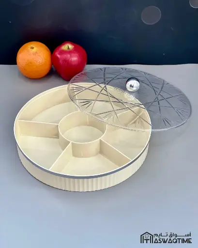 [SJ-MX2469] ROUND MIX NUTS 6 COMPARTMENTS SERVING TRAY WITH LID