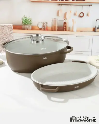 [JUL-JU1199 ] ELITE-PROF OVAL ROASTER WITH LID 3PCS 39CM-BROWN 