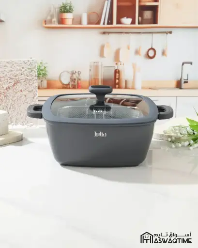 [JUL-JU1217 ] ELITE-EDGE SQUARE CASSEROLE WITH LID 28CM-GRAY 