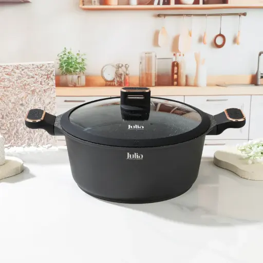 [JU1024 ] JULIA ELITE-PRO PLUS CASSEROLE WITH LID 24CM-BLACK 
