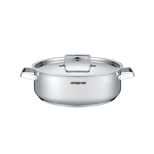 [JR-SS768-3670] ARSHIA STEEL SHALLOW PAN W/ S.S LID 28x9CM